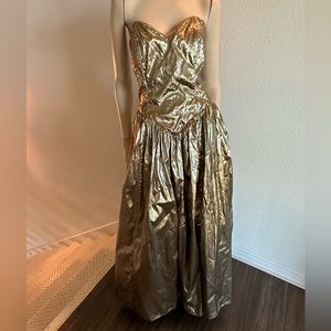 Vintage 80s 90s gold Lamè prom dress Jessica McLintock Gunne Sax